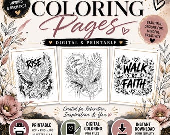 Color My Soul: Phoenix Faith Coloring Page Bundle | Adult Flower Coloring Sheet | Printable & Digital Download | Mindful Coloring Art