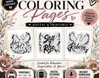 Color My Soul: Inspirational Phoenix Coloring Page Bundle | Adult Coloring Sheet | Printable & Digital Download | Mindful Coloring Art