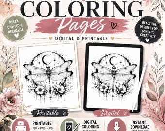 Color My Soul: Dragonfly Coloring Page | Adult Flower Coloring Sheet | Printable & Digital Download | Mindful Coloring Art