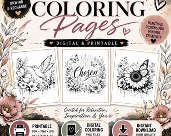 Color My Soul: Inspirational Flower Coloring Page Bundle | Adult Coloring Sheet | Printable & Digital Download | Mindful Coloring Art