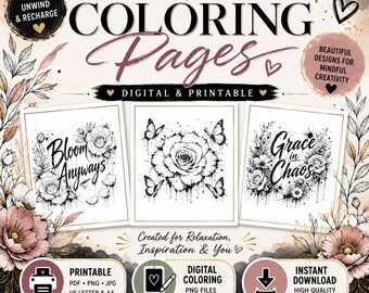 Color My Soul: Inspirational Flower Coloring Page Bundle | Adult Flower Coloring Sheet | Printable & Digital Download | Mindful Coloring Art
