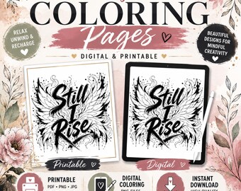 Color My Soul: Still I Rise Phoenix Coloring Page | Adult Flower Coloring Sheet | Printable & Digital Download | Mindful Coloring Art