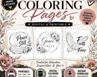 Color My Soul: Inspirational Coloring Page Bundle | Adult Flower Coloring Sheet | Printable & Digital Download | Mindful Coloring Art