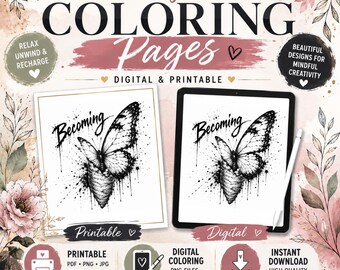 Color My Soul: Becoming Butterfly Coloring Page | Adult Flower Coloring Sheet | Printable & Digital Download | Mindful Coloring Art