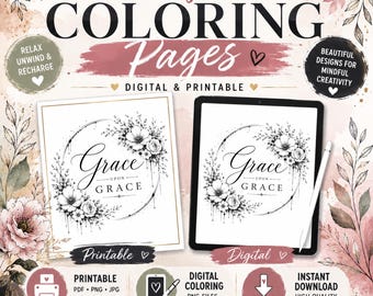 Color My Soul: Grace Upon Grace Coloring Page | Adult Flower Coloring Sheet | Printable & Digital Download | Mindful Coloring Art