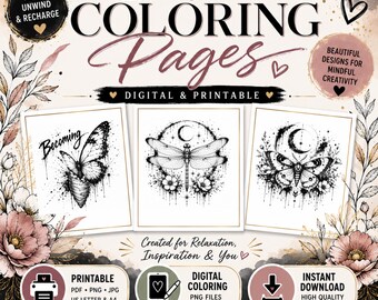 Color My Soul: Inspirational Butterfly Coloring Page Bundle | Adult Coloring Sheet | Printable & Digital Download | Mindful Coloring Art
