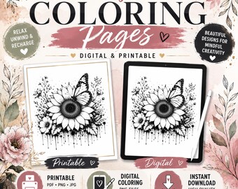 Color My Soul: Sunflower Butterfly Coloring Page | Adult Flower Coloring Sheet | Printable & Digital Download | Mindful Coloring Art