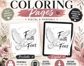 Color My Soul: Faith Over Fear Eagle Coloring Page | Adult Flower Coloring Sheet | Printable & Digital Download | Mindful Coloring Art
