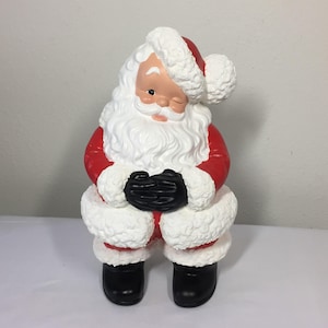 Vintage Ceramic Winking Santa Claus Statue with Textured Accents Atlantic Mold Co