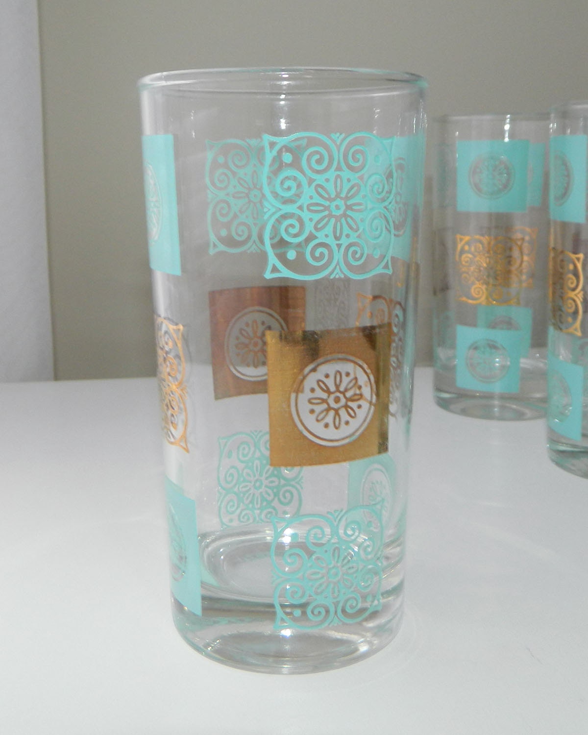 Retro Aqua and Gold Bar Glasses Etsy