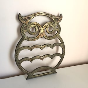 Vintage Brass Owl Trivet Metal Footed