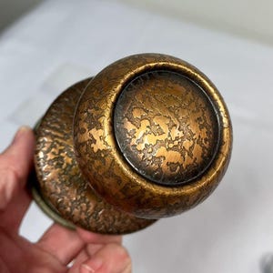 Vintage Hammered Metal Door Knob Handles Set Copper Color