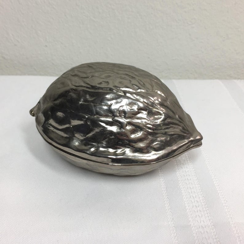 Vintage Walnut Shaped Nut Cracker Silver Toned Heavy Metal