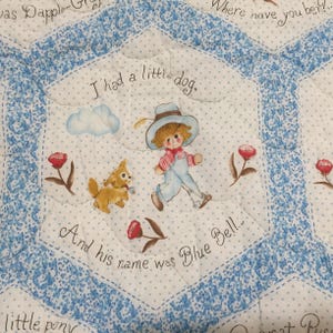 Vintage Baby Blanket with Childrens Nursery Rimes Quilted 33 X 41