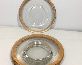 Vintage Tiffin Rambler Rose Gold Rimmed Luncheon Plates Set of Six