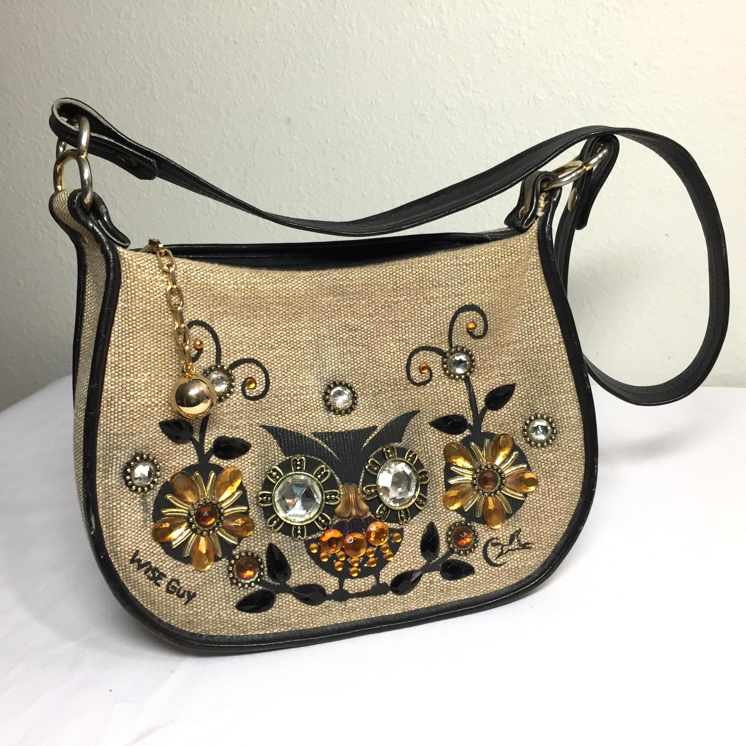 Vintage Enid Collins Purse Owl Handbag Zipper Top Jeweled Wise Guy