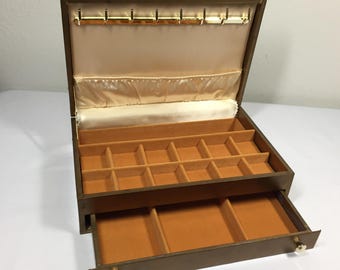 Vintage Valet Box Jewelry Accessory Case with Velvet & Satin Lining