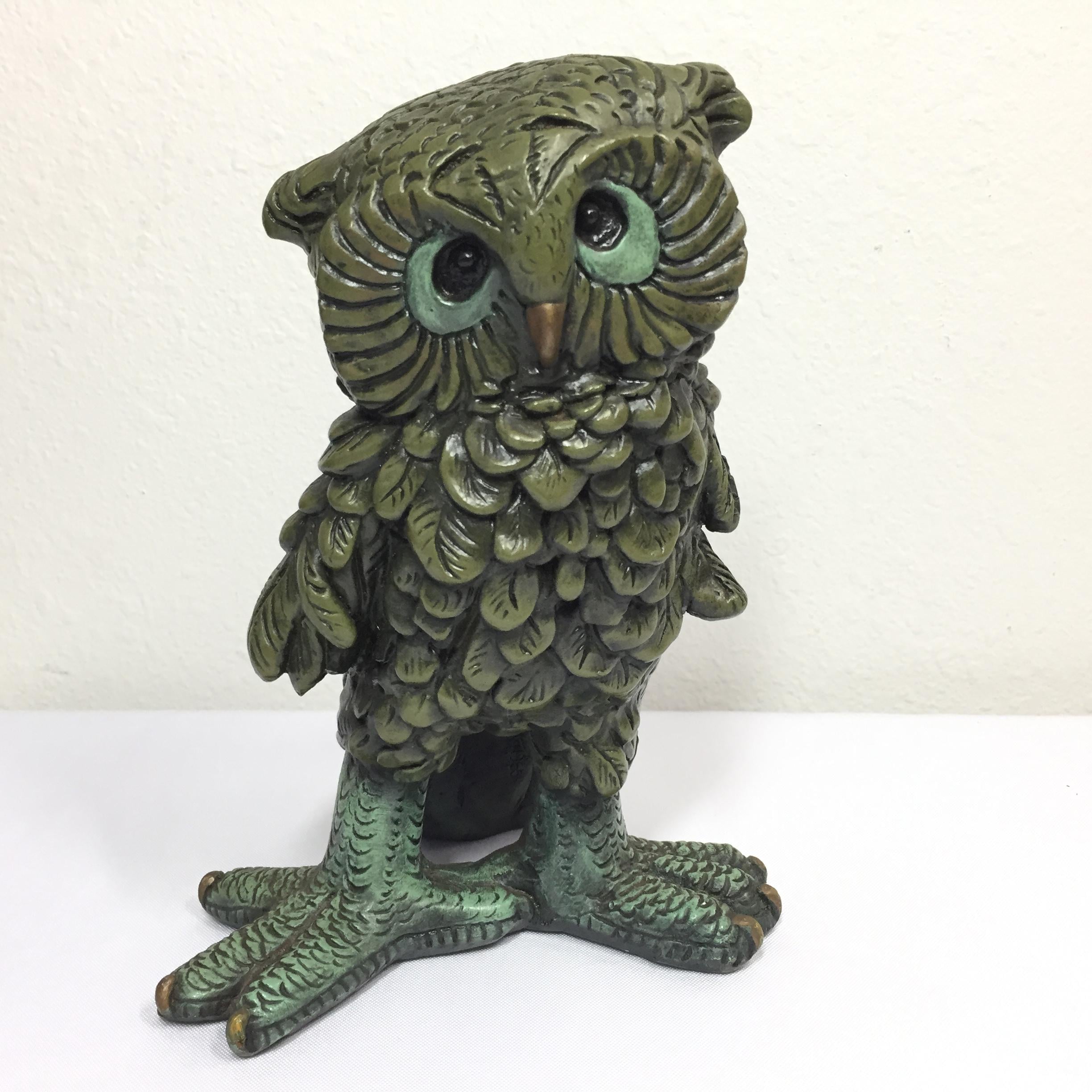 Vintage Owl Statue Figurine Hand Painted 1970s Decor