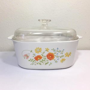 Vintage Corning Ware Casserole Dish with Lid Wild Flower 5 Quart Liter A 5 B