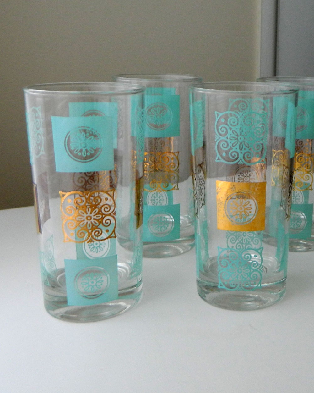 Retro Aqua and Gold Bar Glasses Etsy