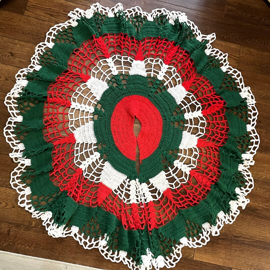 Vintage Crochet Christmas Tree Skirt Large Hand Made Etsy