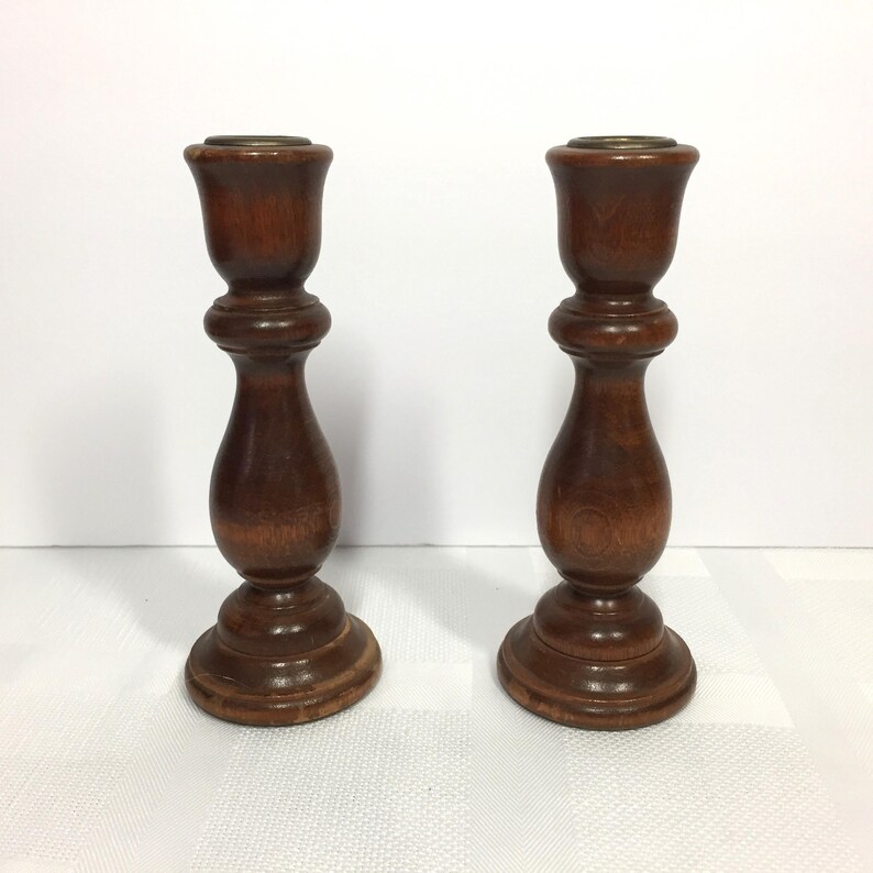 Vintage Wood Candlestick Holders Set of Two - Etsy