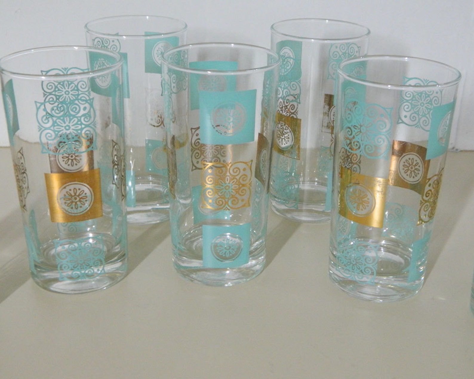 Retro Aqua and Gold Bar Glasses Etsy