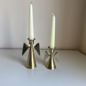 Vintage Brass Candlestick Holders Angel Shaped Bells