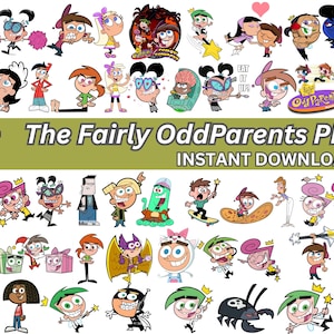 May include: A collection of over 50 PNG images featuring characters from the animated series "The Fairly OddParents." The images include various characters in different poses and expressions, with the text "50+ The Fairly OddParents PNG INSTANT DOWNLOAD."