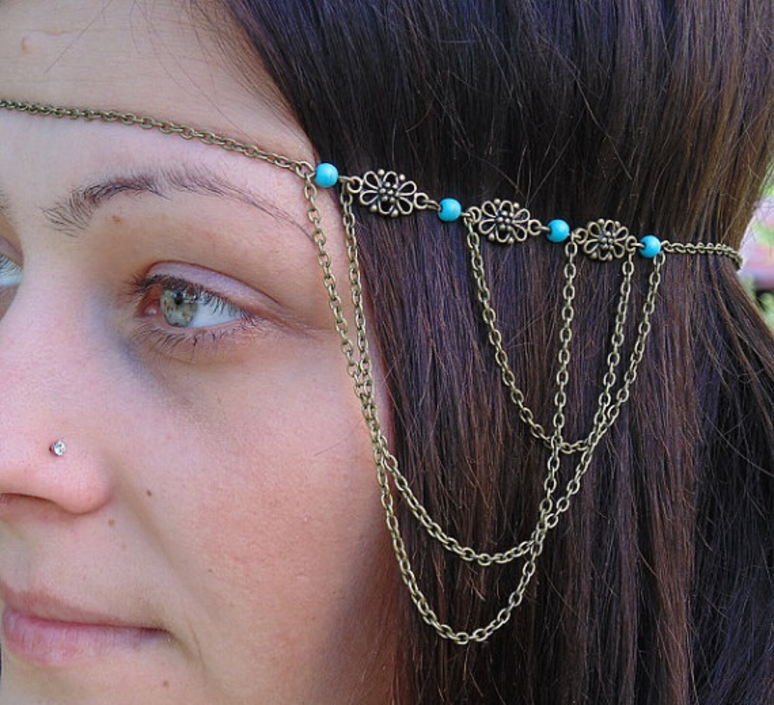 Boho Head Chain Chain Headbandturquoise Headband Metal Head Etsy
