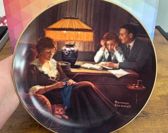 Prato colecionável "A Ajuda do Pai" de Norman Rockwell, 1983 - ótimo presente para o Dia dos Pais.