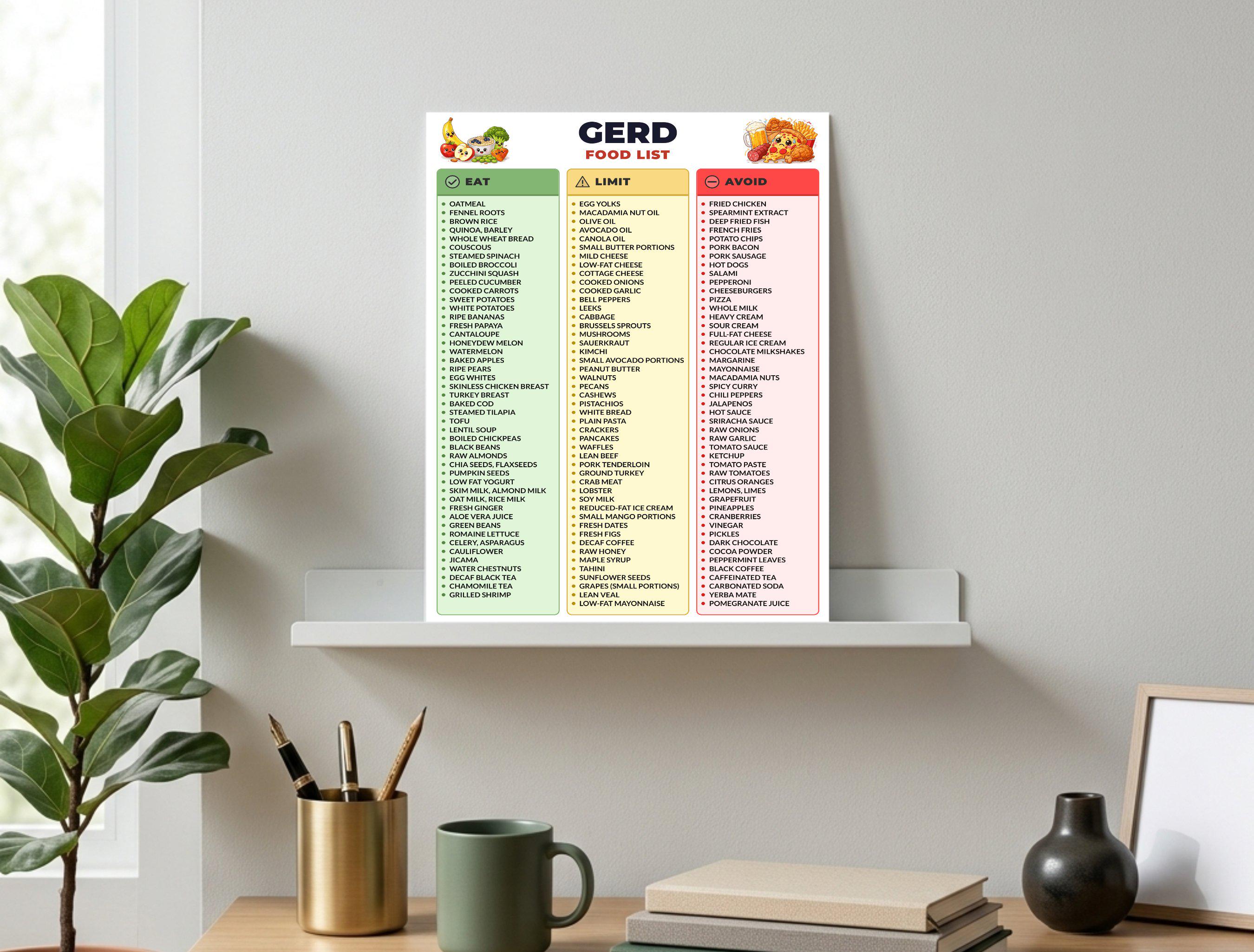GERD Food List Printable, Gerd Grocery List PDF, Acid Reflux Diet Chart ...