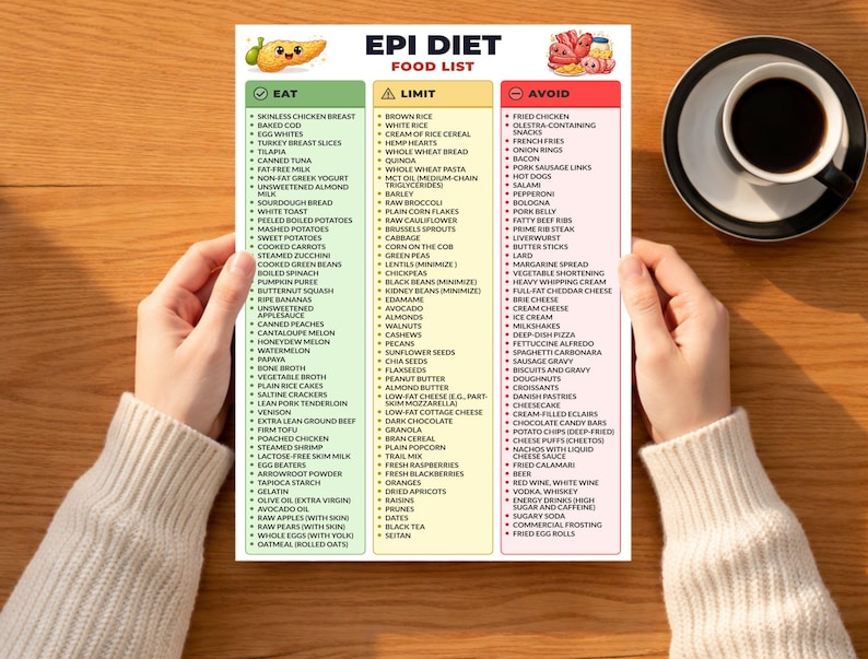 EPI Diet Food List Printable, Exocrine Pancreatic Insufficiency Chart ...