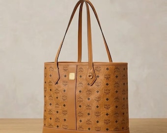 MCM Cognac Visetos Einkaufstasche, Designer Monogramm Ledertasche