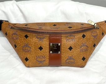 MCM Cognac Visetos Gürteltasche | Luxus-Monogramm-Bauchtasche | Designer Gürteltasche