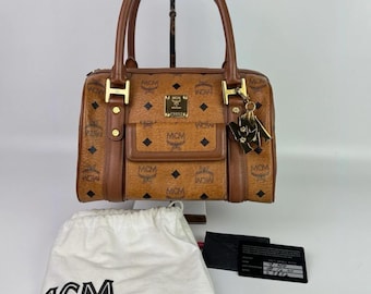 MCM authentische Cognac Visetos Boston Tasche, Designer Monogramm Tasche