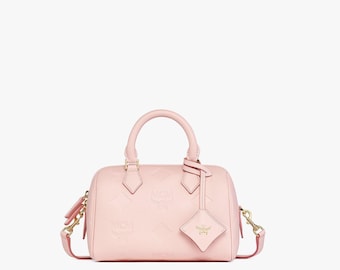 MCM Pink Mini Boston Bag, Designer Leder Crossbody Geldbörse, Luxus Satchel Handtasche