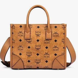 MCM Visetos leren minidraagtas met monogram cognac schoudertas