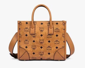 MCM Visetos Monogram Leder Mini Einkaufstasche Cognac Crossbody Geldbörse