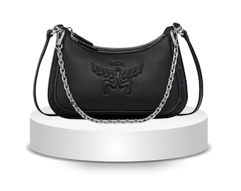 MCM Schwarze Leder Hobo Bag, Designer Kette Schulter Geldbörse, Luxus Mini Handtasche