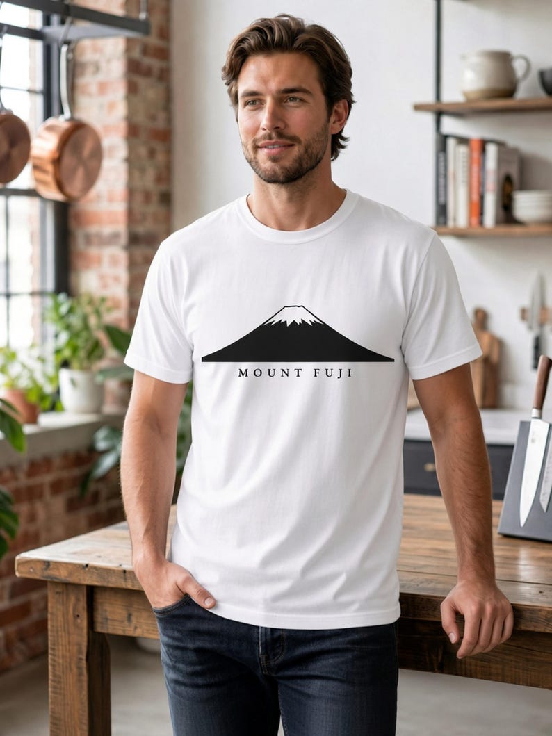 San Mai Atelier on-model — Mount Fuji white tee
