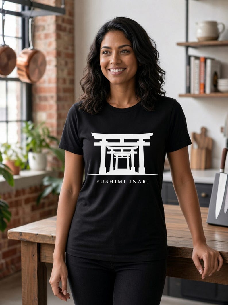 San Mai Atelier on-model — Fushimi Inari black tee