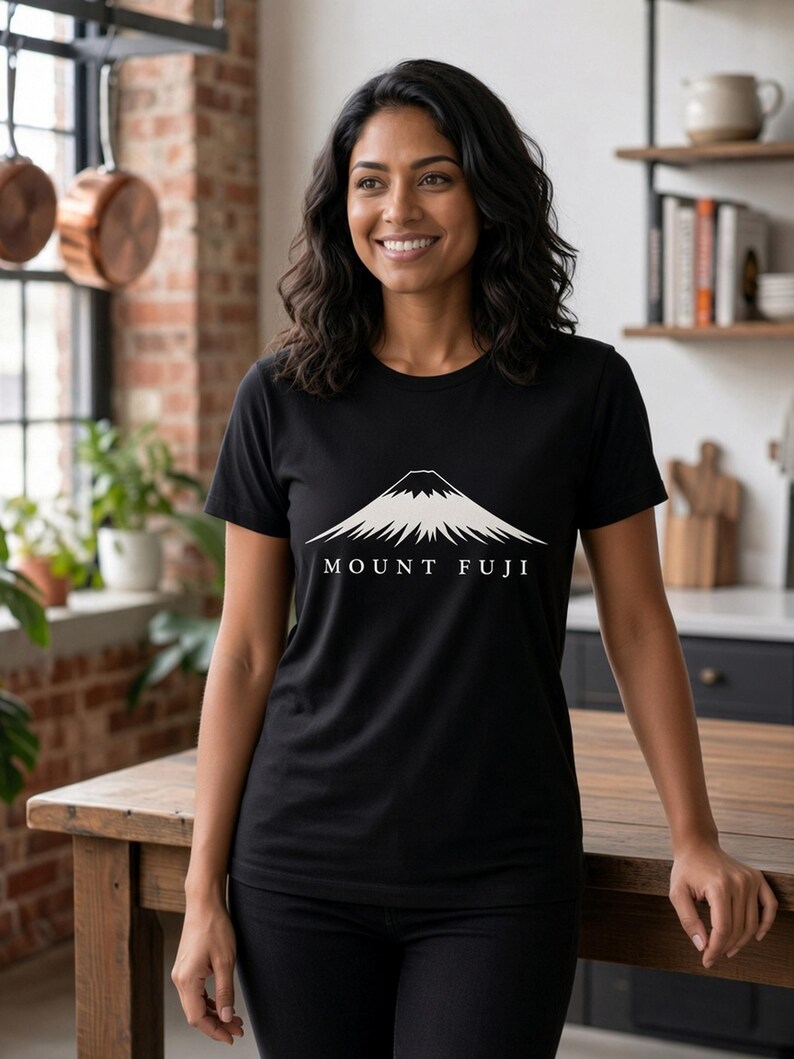San Mai Atelier on-model — Mount Fuji black tee