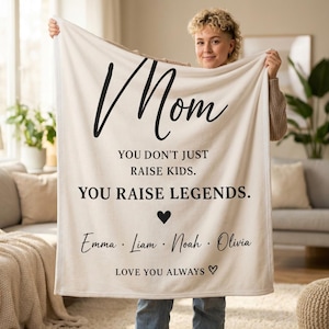 Mom You Raise Legends Velveteen Plush Blanket | Personalized Names, Heart Love