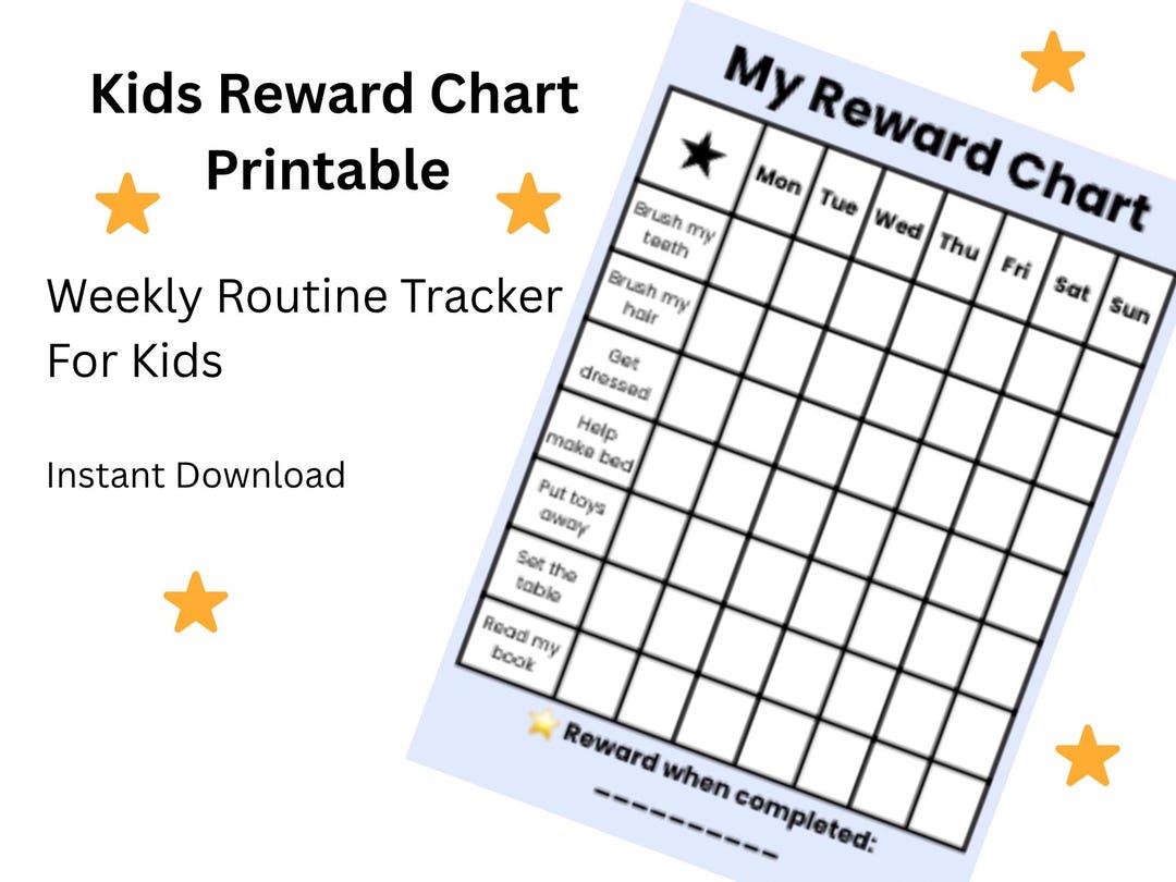 Kids Reward Chart Printable | Weekly Routine Tracker | Star System | A4 ...