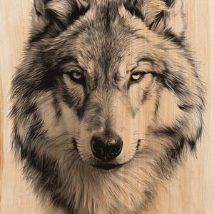 Intensiver Grauwolf | Durchdringender Blick – Frontales Porträt (Digitaler Download)