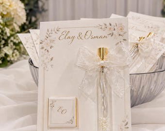 Personalized Wedding Favor, Mini Fragrance Spray and Chocolate, Custom Card, Bridal Shower, Engagement, Nikah