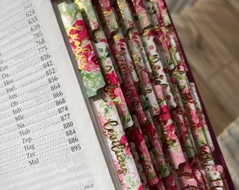 Laminated Bible Tabs for Women – 66 Elegant Gold Tabs | Bible Tabs Set | Floral Christian Gift | Easy Peel & Stick Dividers