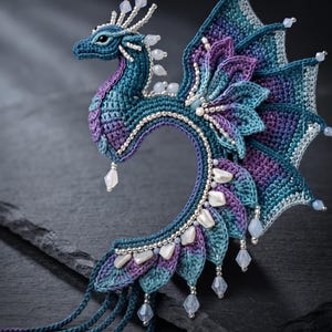 Dragon Ear Cuff Crochet Pattern PDF | Fantasy Dragon Jewelry Tutorial | Wire Crochet Ear Wrap | Gothic Fairy Ear Cuff Pattern