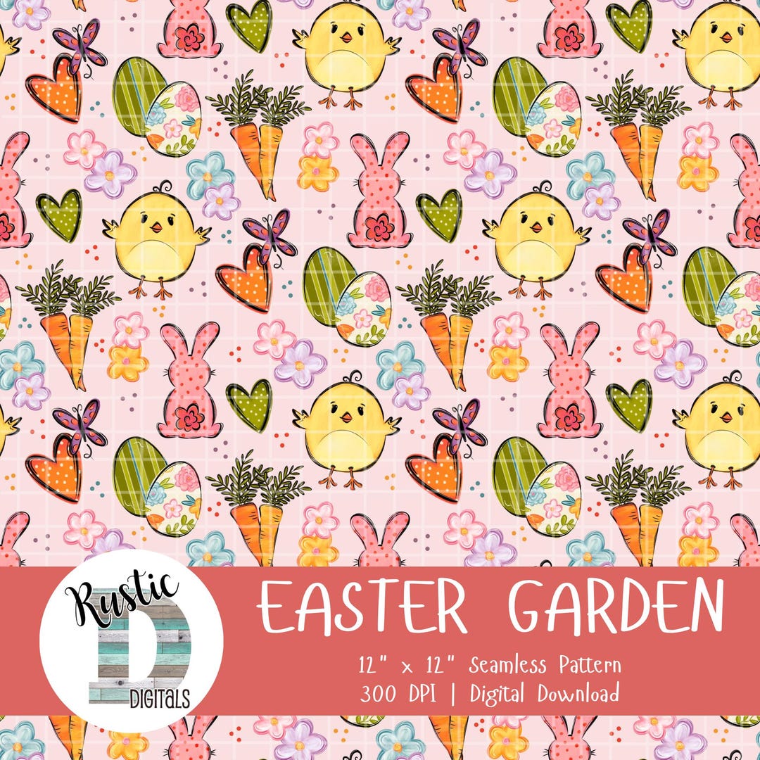 Easter Bunny Seamless Pattern, Spring Chick & Floral Eggs Digital Paper ...